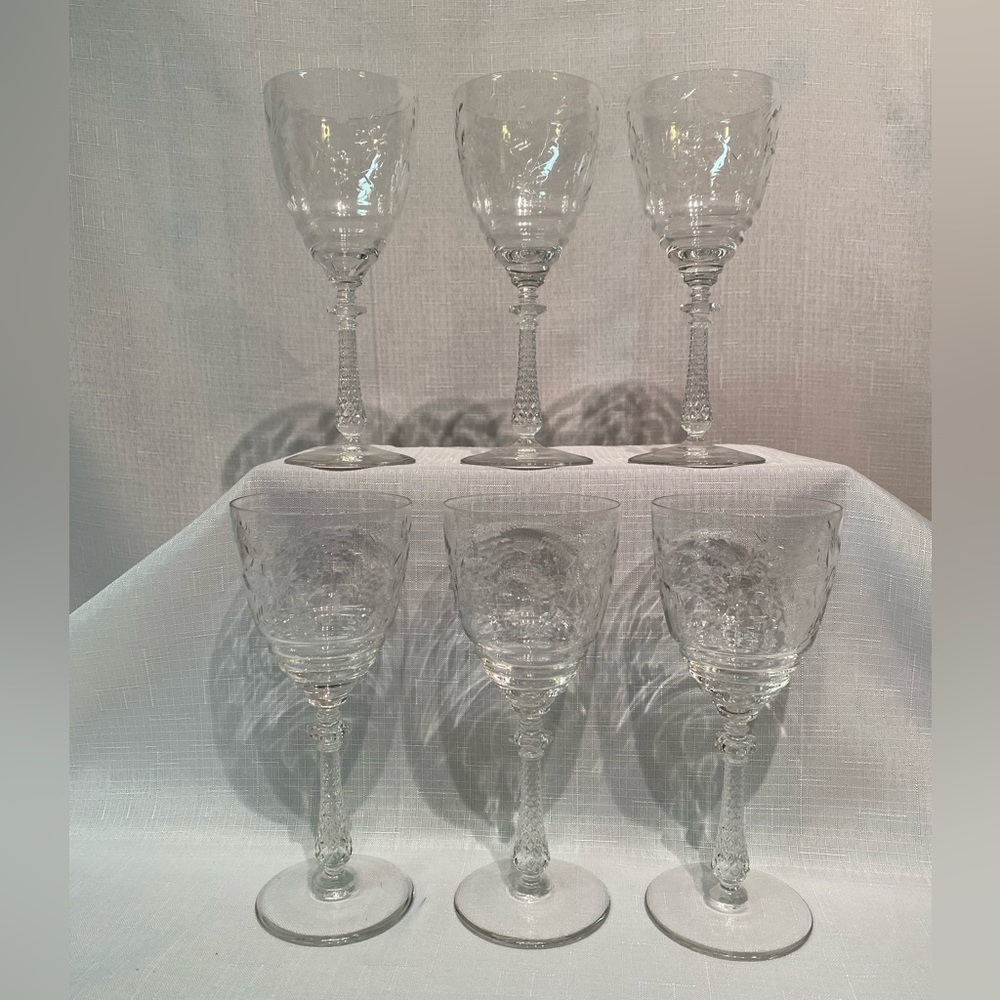 Vintage Set of 6 Libbey Rock Sharpe ORADEA 7 3/4" Water Glasses Floral Cut #1013